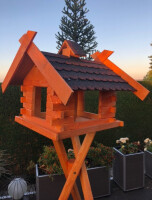 DARLUX Rechteckiges Vogel Futter Haus XL Vogelhaus + Ständer Braun/ Dunkel