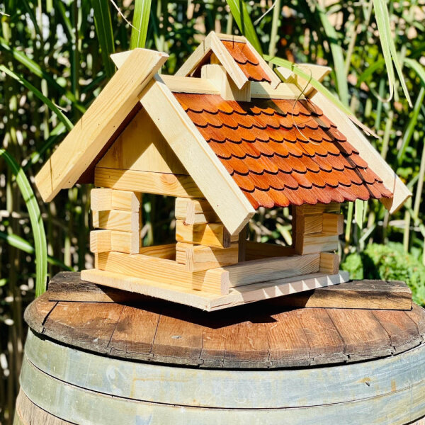 Rechteckiges Vogel Futter Haus Futterstelle aus Holz Vogelhaus Natur/Braun