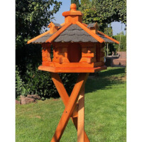 DARLUX Vogel Futter Haus XL Futterstelle Sechseck Holz Vogelhaus Braun/ Schwarz Vogelfutterhaus Wetterfest