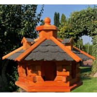 DARLUX Vogel Futter Haus XL Futterstelle Sechseck Holz Vogelhaus Braun/ Schwarz Vogelfutterhaus Wetterfest