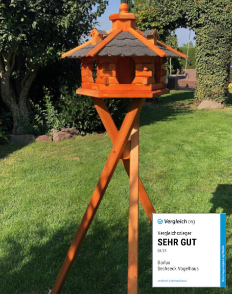 DARLUX Vogel Futter Haus XL Futterstelle Sechseck Vogelhaus+Ständer Braun/Schwarz  Garten Vogelfutterhaus Wetterfest