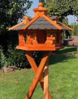 DARLUX Vogel Futter Haus XL Futterstelle Sechseck Vogelhaus+Ständer Braun/Schwarz  Garten Vogelfutterhaus Wetterfest