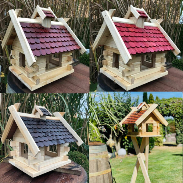 DARLUX Rechteckiges Vogel Haus Futterstelle aus Holz Natur/Dunkelbraun/Braun/Rot