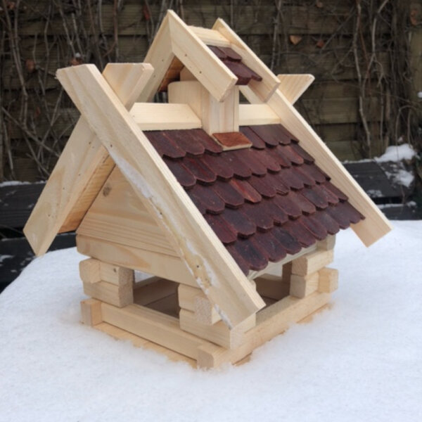 DARLUX Rechteckiges Vogel Futterstelle Haus Vogelhaus aus Holz Natur/ Braun