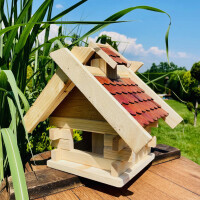 Rechteckiges Vogel Futter Haus Futterstelle Vogelhaus aus Holz Natur/Rotbraun