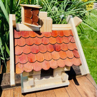 Rechteckiges Vogel Futter Haus Futterstelle Vogelhaus aus Holz Natur/Rotbraun