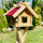 DARLUX Rechteckiges Vogelhaus Vogel Futterstelle aus Holz + Ständer Natur/Rot
