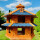 DARLUX Vogelvilla XL Futterstelle Sechseck Doppelstock Holz Vogelhaus Braun/ Blau Garten Vogelfutterhaus Wetterfest
