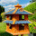 DARLUX Vogelvilla XL Futterstelle Sechseck Doppelstock Holz Vogelhaus Braun/ Blau Garten Vogelfutterhaus Wetterfest