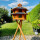 DARLUX Vogelvilla XL Futterstelle Sechseck Doppelstock Vogelhaus+Ständer Braun/ Blau Garten Vogelfutterhaus Wetterfest