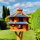 DARLUX Vogelvilla XL Futterstelle Sechseck Doppelstock Vogelhaus+Ständer Braun/ Blau Garten Vogelfutterhaus Wetterfest