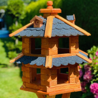 DARLUX Vogelvilla L Sechseck Doppelstock Holz Vogelhaus + Ständer Braun/ Blau Garten Vogelfutterhaus Wetterfest
