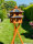 DARLUX Vogelvilla L Sechseck Doppelstock Holz Vogelhaus + Ständer Braun/ Blau Garten Vogelfutterhaus Wetterfest