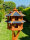 DARLUX Vogelvilla L Sechseck Doppelstock Holz Vogelhaus + Ständer Braun/ Blau Garten Vogelfutterhaus Wetterfest