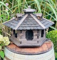 DARLUX Vogelfutterhaus XL Sechseck Vogelhaus aus Holz...