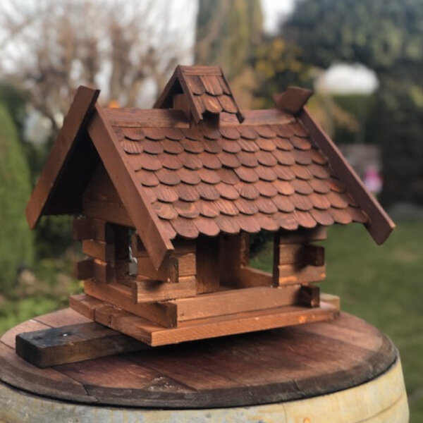 DARLUX Rechteckiges Holz Vogelhaus Futterstelle Futterspender Dunkelbraun
