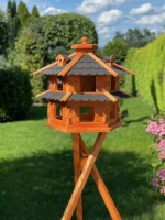 DARLUX Vogelvilla XL Futterstelle Doppelstock Vogelhaus + Ständer Braun/ Schwarz Garten Vogelfutterhaus Wetterfest