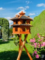 DARLUX Vogelvilla XL Futterstelle Doppelstock Vogelhaus + Ständer Braun/ Schwarz Garten Vogelfutterhaus Wetterfest