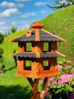 DARLUX Vogelvilla XL Futterstelle Doppelstock Vogelhaus + Ständer Braun/ Schwarz Garten Vogelfutterhaus Wetterfest