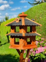 DARLUX Vogelvilla XL Futterstelle Doppelstock Vogelhaus + Ständer Braun/ Schwarz Garten Vogelfutterhaus Wetterfest