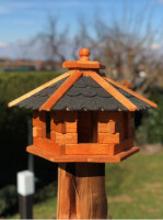 DARLUX Vogelfutterhaus M I Futterstelle I Sechseck Vogelhaus I aus Holz I Braun/Schwarz IGarten I Vogelfutterhaus I Wetterfest