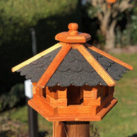 DARLUX Vogelfutterhaus M I Futterstelle I Sechseck Vogelhaus I aus Holz I Braun/Schwarz IGarten I Vogelfutterhaus I Wetterfest