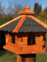 DARLUX Vogelfutterhaus M I Futterstelle I Sechseck Vogelhaus I aus Holz I Braun/Schwarz IGarten I Vogelfutterhaus I Wetterfest
