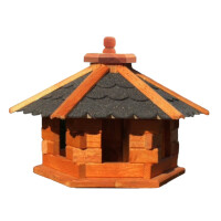 DARLUX Vogelfutterhaus M I Futterstelle I Sechseck Vogelhaus I aus Holz I Braun/Schwarz IGarten I Vogelfutterhaus I Wetterfest