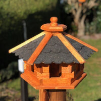 DARLUX Vogelfutterhaus M I Futterstelle I Sechseck Vogelhaus I aus Holz I Braun/Schwarz I Garten I Vogelfutterhaus I Wetterfest