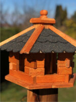DARLUX Vogelfutterhaus M I Futterstelle I Sechseck Vogelhaus I aus Holz I Braun/Schwarz I Garten I Vogelfutterhaus I Wetterfest