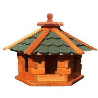DARLUX Vogelfutterhaus M I Futterstelle I Sechseck Vogelhaus I aus Holz I Braun/ Grün I Garten I Vogelfutterhaus I Wetterfest