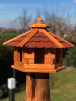 DARLUX Vogelfutterhaus M I Futterstelle I Sechseck Vogelhaus I aus Holz I Braun/ RotI Garten I Vogelfutterhaus I Wetterfest