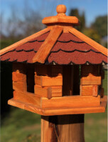 DARLUX Vogelfutterhaus M I Futterstelle I Sechseck Vogelhaus I aus Holz I Braun/ RotI Garten I Vogelfutterhaus I Wetterfest