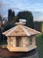DARLUX Vogelfutterhaus L Futterstelle Sechseck Vogelhaus aus Holz Natur/Geflammt
