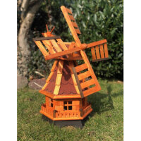 DARLUX Sechseck Garten-Windmühle aus Holz kugelgelagert Braun/Rot Höhe 70 cm