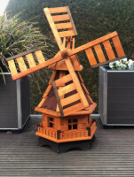 DARLUX Sechseck Garten-Windmühle aus Holz kugelgelagert Braun/Rot Höhe 70 cm