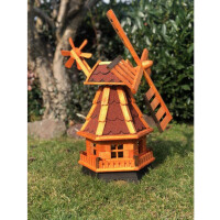 DARLUX Sechseck Garten-Windmühle aus Holz kugelgelagert Braun/Rot Höhe 70 cm