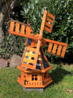 DARLUX Sechseck Garten-Windmühle aus Holz kugelgelagert Braun/Blau Höhe 70 cm