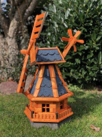 DARLUX Sechseck Garten-Windmühle aus Holz kugelgelagert Braun/Blau Höhe 70 cm
