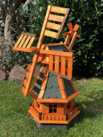 DARLUX Sechseck Garten-Windmühle aus Holz kugelgelagert Braun/Grün Höhe 70 cm