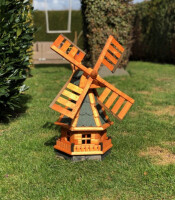 DARLUX Sechseck Garten-Windmühle aus Holz kugelgelagert Braun/Grün Höhe 70 cm