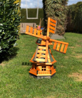 DARLUX Sechseck Garten-Windmühle aus Holz kugelgelagert Braun/Grün Höhe 70 cm