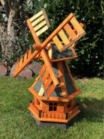 DARLUX Sechseck Garten-Windmühle aus Holz kugelgelagert Braun/Grün Höhe 70 cm