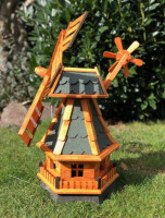 DARLUX Sechseck Garten-Windmühle aus Holz kugelgelagert Braun/Grün Höhe 70 cm