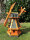 DARLUX Sechseck Garten-Windmühle aus Holz kugelgelagert Braun/Grün Höhe 70 cm