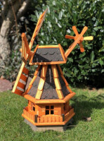 DARLUX Sechseck Garten-Windmühle aus Holz kugelgelagert Braun/Schwarz Höhe 70 cm
