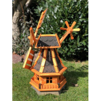 DARLUX Sechseck Garten-Windmühle aus Holz kugelgelagert Braun/Schwarz Höhe 70 cm