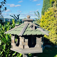 DARLUX Vogel Futter Haus L Futterstelle Sechseck Holz Vogelhaus Braun/ Grün Vogelfutterhaus Wetterfest