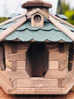 DARLUX Vogel Futter Haus L Futterstelle Sechseck Holz Vogelhaus Braun/ Grün Vogelfutterhaus Wetterfest