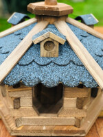 DARLUX Vogel Futter Haus L Futterstelle Sechseck Holz Vogelhaus Braun/ Blau Vogelfutterhaus Wetterfest